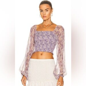 CAROLINE CONSTAS Amelia Top in Blue Summer Foral